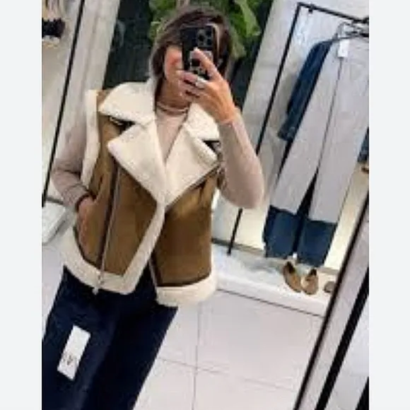 ZARA DOUBLE FACED FAUX FUR CROPPED VEST XS
