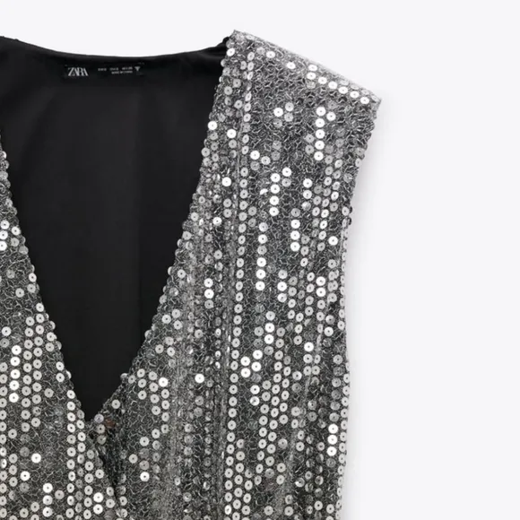ZARA * Draped sequin mini dress  silver metallic