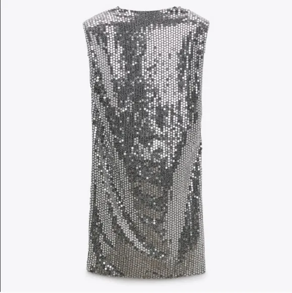 ZARA * Draped sequin mini dress  silver metallic