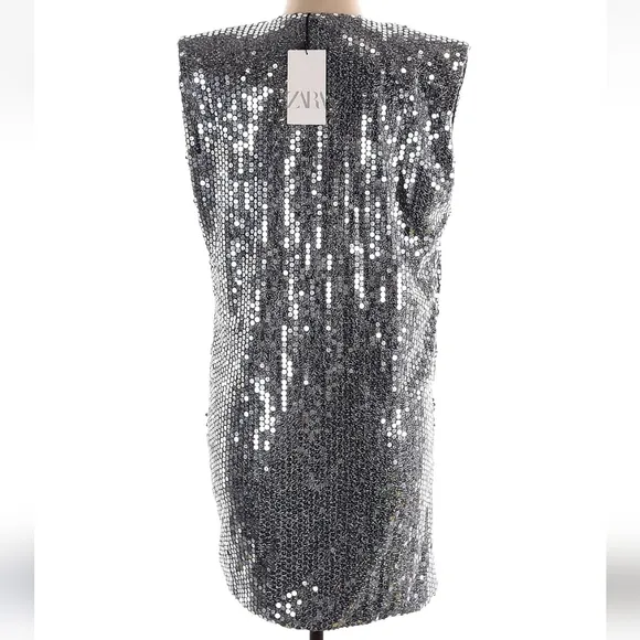 ZARA * Draped sequin mini dress  silver metallic