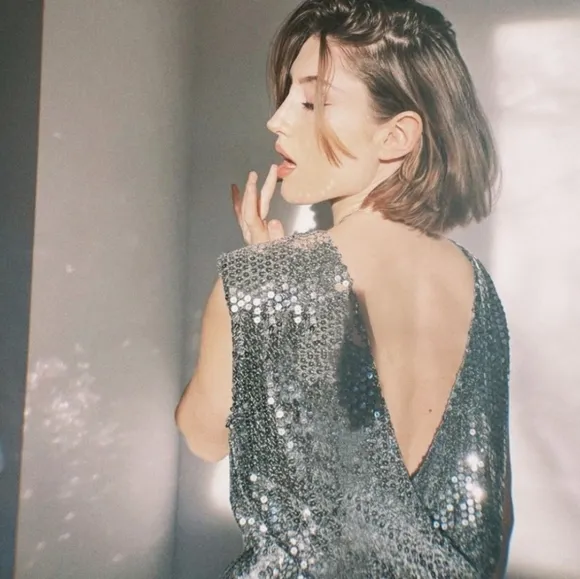 ZARA * Draped sequin mini dress  silver metallic