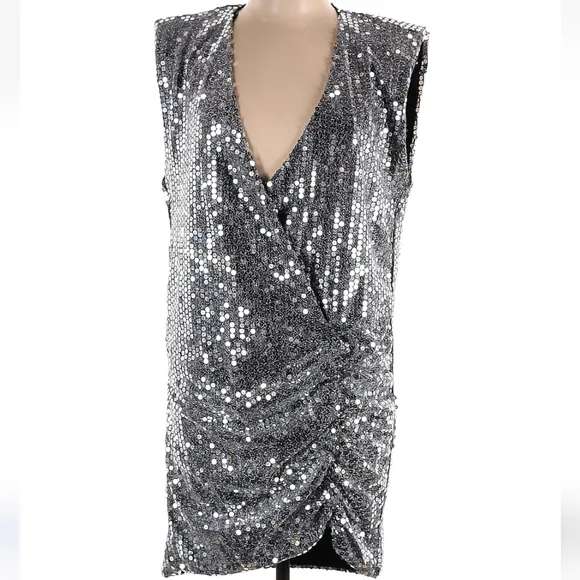 ZARA * Draped sequin mini dress  silver metallic