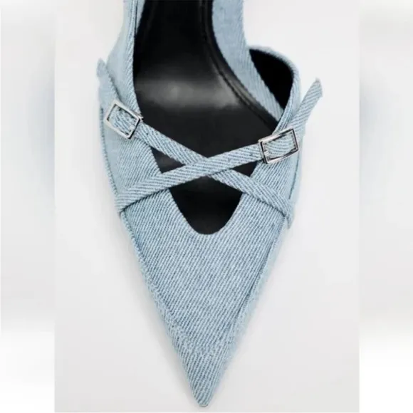 Zara heel denim shoes