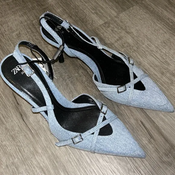 Zara heel denim shoes