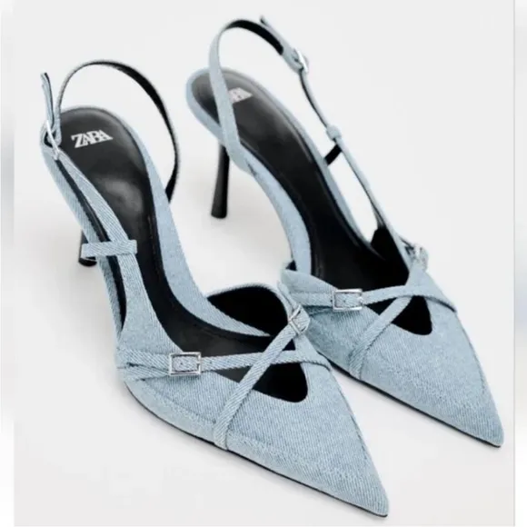 Zara heel denim shoes