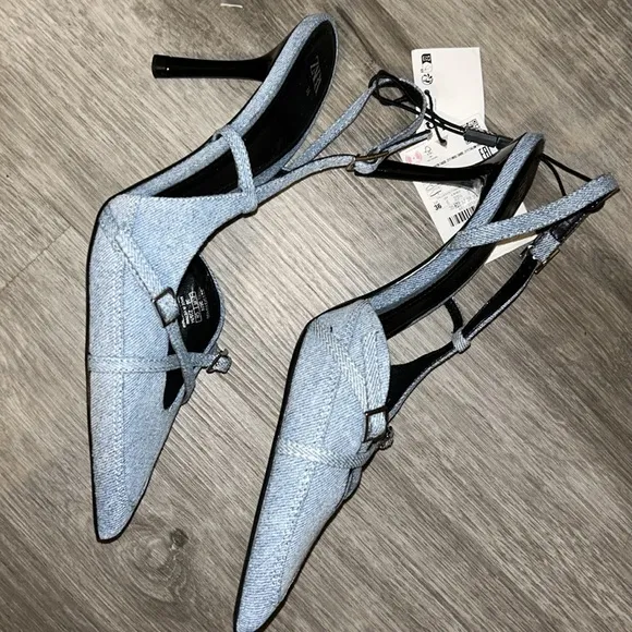Zara heel denim shoes