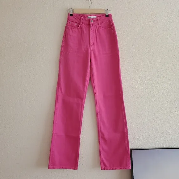 Zara  jeans in rose hot pink blogger style viral tiktok jeans Size 2/34