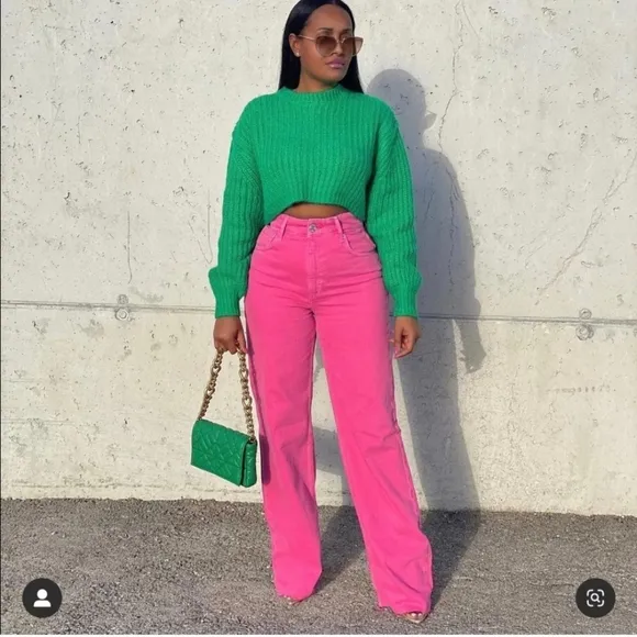 Zara  jeans in rose hot pink blogger style viral tiktok jeans Size 2/34