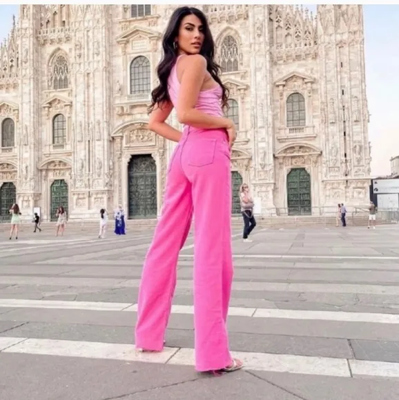 Zara  jeans in rose hot pink blogger style viral tiktok jeans Size 2/34
