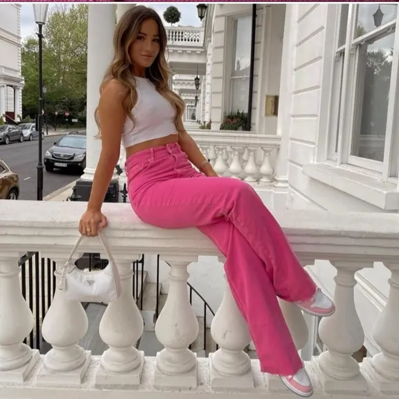 Zara  jeans in rose hot pink blogger style viral tiktok jeans Size 2/34