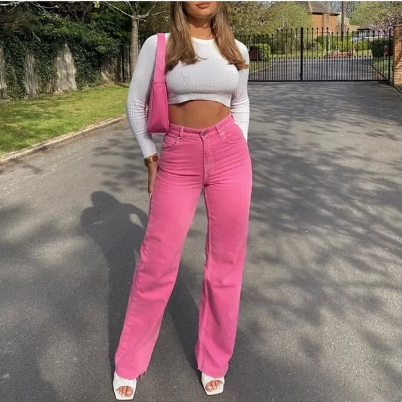Zara  jeans in rose hot pink blogger style viral tiktok jeans Size 2/34