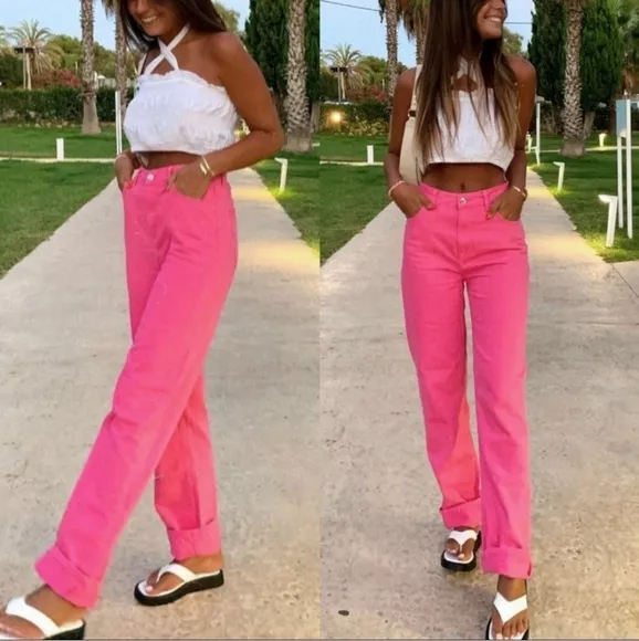 Zara  jeans in rose hot pink blogger style viral tiktok jeans Size 2/34