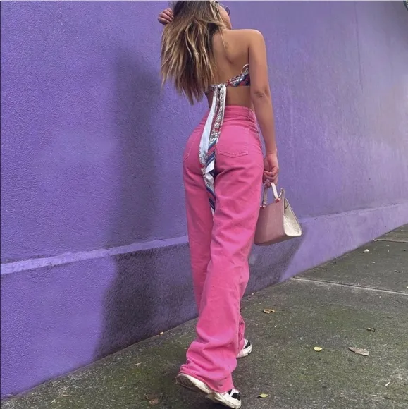 Zara  jeans in rose hot pink blogger style viral tiktok jeans Size 2/34