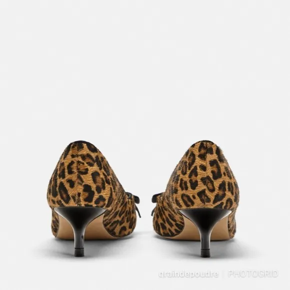 Zara Leopard Print Ponyhair Leather Kitten Heel 37