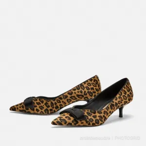 Zara Leopard Print Ponyhair Leather Kitten Heel 37