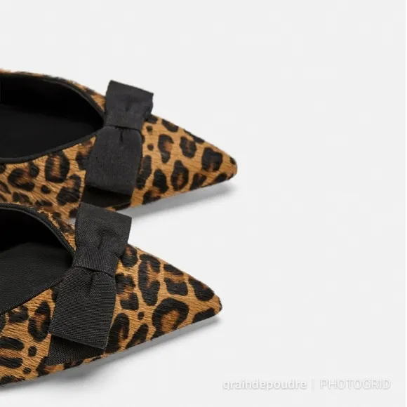Zara Leopard Print Ponyhair Leather Kitten Heel 37