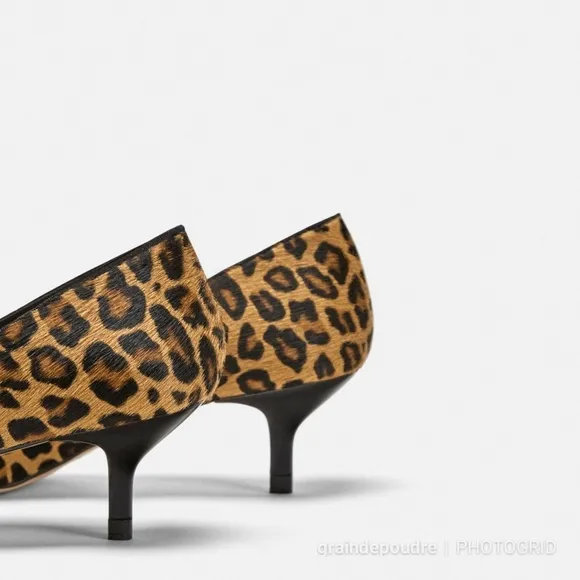 Zara Leopard Print Ponyhair Leather Kitten Heel 37