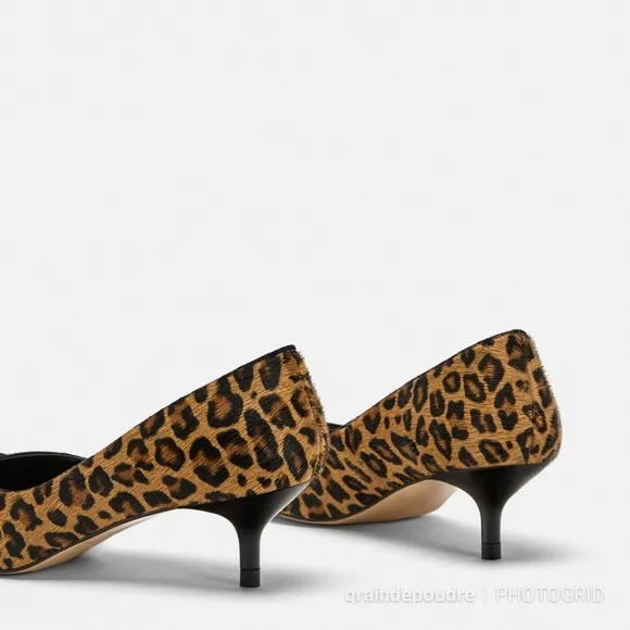 Zara Leopard Print Ponyhair Leather Kitten Heel 37