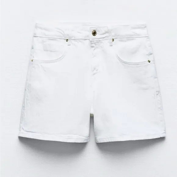 Zara NWT white denim jean shorts with gold button detail hardware