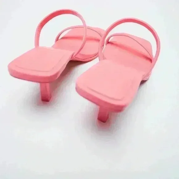 Zara Pink Strappy Leather Kitten Heel Sandals