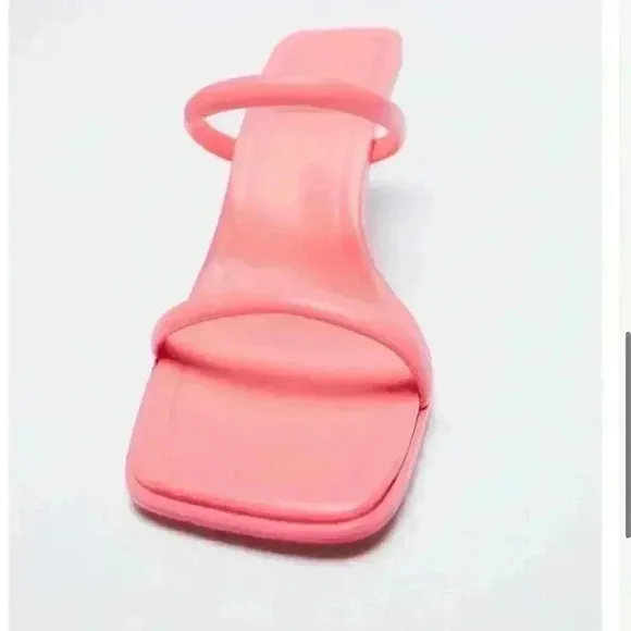 Zara Pink Strappy Leather Kitten Heel Sandals