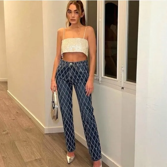 Zara  RHINESTONE STRAIGHT JEANS