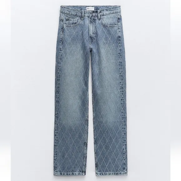 Zara  RHINESTONE STRAIGHT JEANS