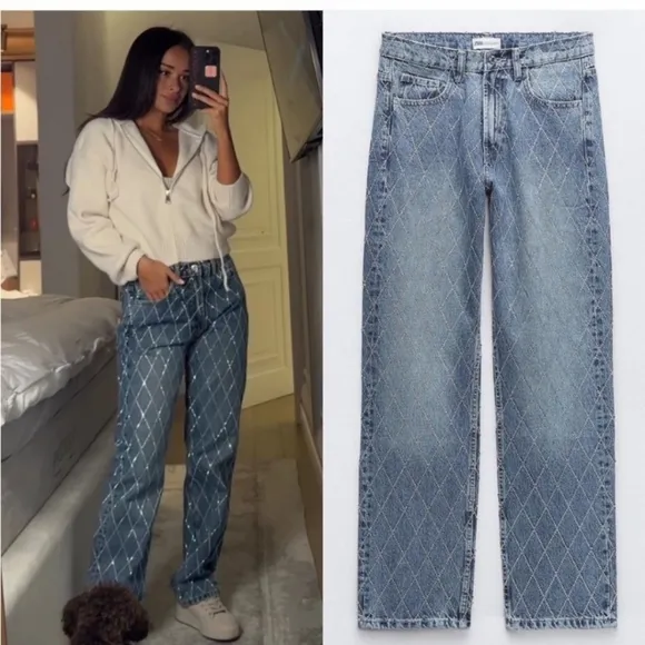Zara  RHINESTONE STRAIGHT JEANS