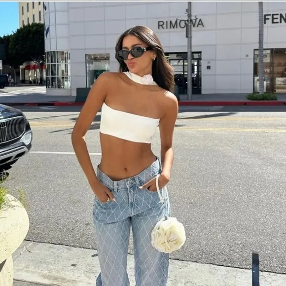 Zara  RHINESTONE STRAIGHT JEANS