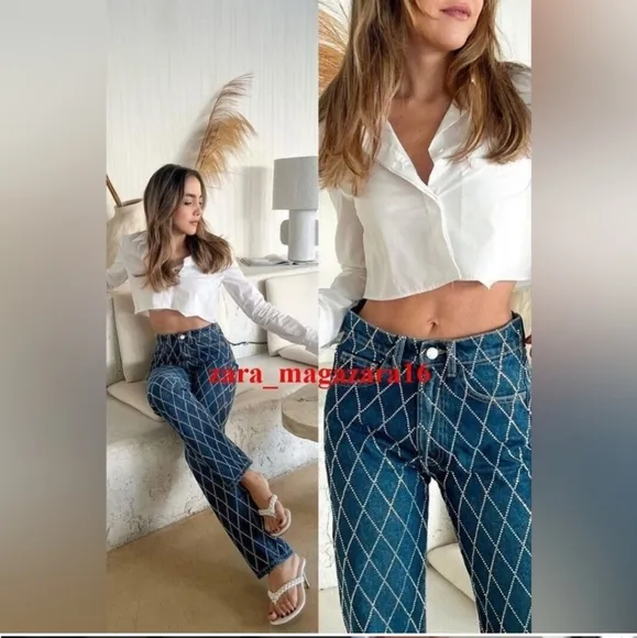 Zara  RHINESTONE STRAIGHT JEANS