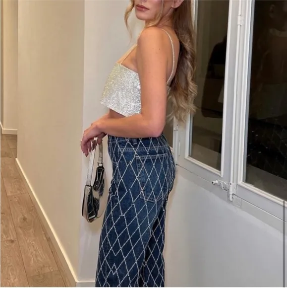 Zara  RHINESTONE STRAIGHT JEANS