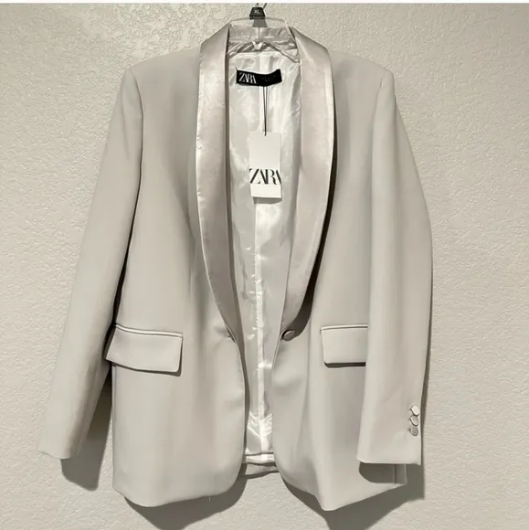 Zara * Satin Effect Blazer Jacket Gray size XS and S New