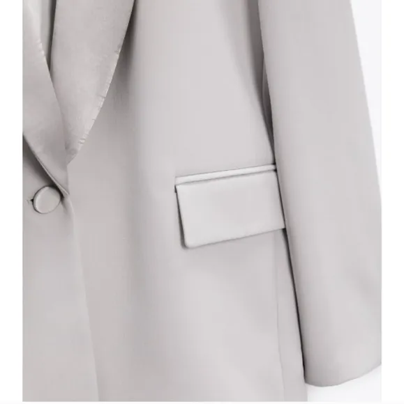 Zara * Satin Effect Blazer Jacket Gray size XS and S New