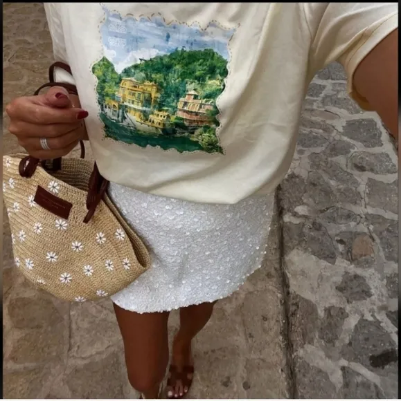 Zara SEQUIN MINI SKIRT WHITE