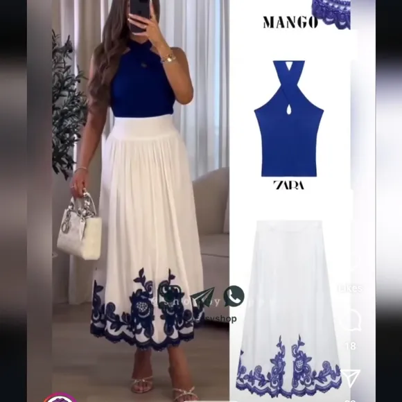 ZARA  Skirt White and Blue Size XS and S