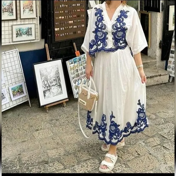 ZARA  Skirt White and Blue Size XS and S