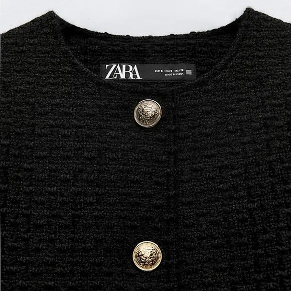 Zara textured tweed blazer black