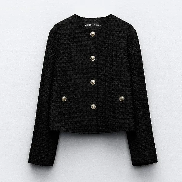 Zara textured tweed blazer black