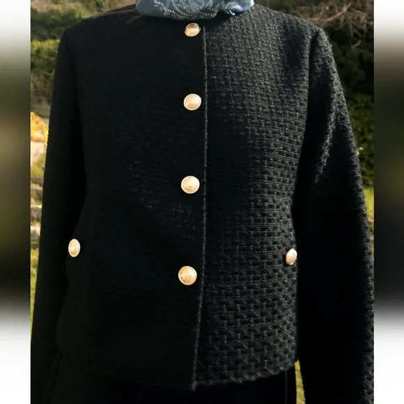 Zara textured tweed blazer black