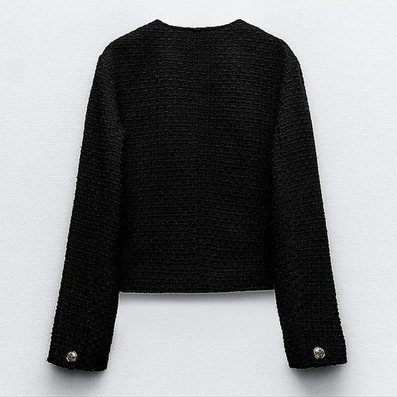 Zara textured tweed blazer black
