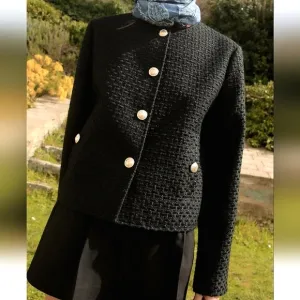 Zara textured tweed blazer black