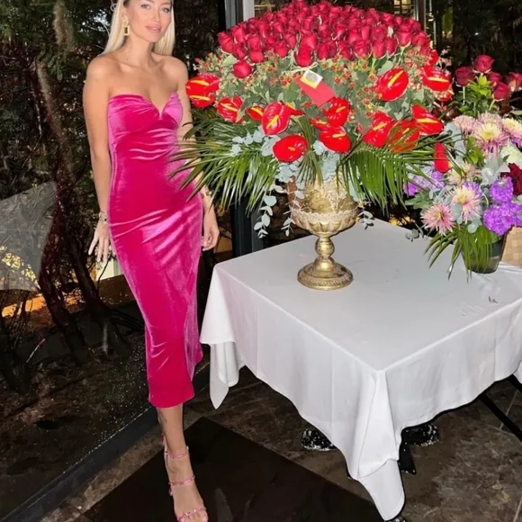 Zara * Velvet Midi Dress Pink Size XS