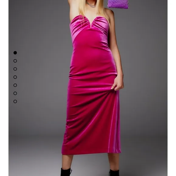 Zara * Velvet Midi Dress Pink Size XS