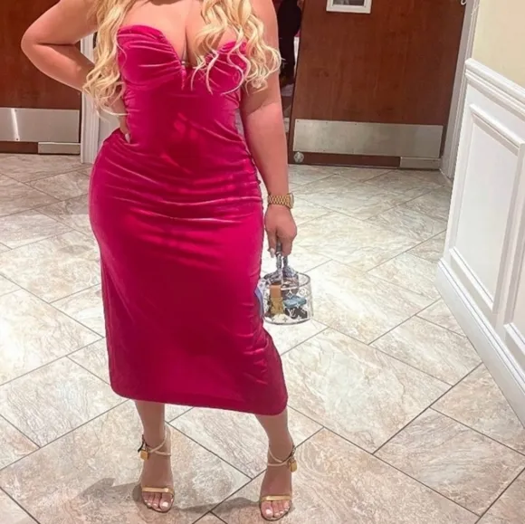 Zara * Velvet Midi Dress Pink Size XS