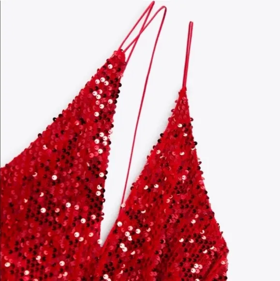 Zara * Velvet Sequin Mini Dress Red Size XS S M