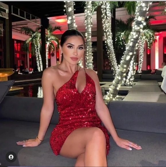 Zara * Velvet Sequin Mini Dress Red Size XS S M