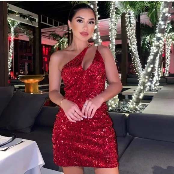 Zara * Velvet Sequin Mini Dress Red Size XS S M