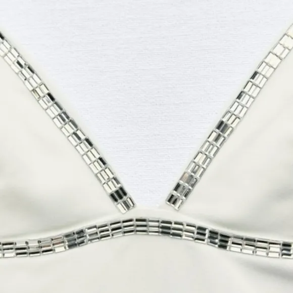 ZARA White Midi  Rhinestone Dress Size S