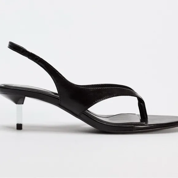 ZARA Women's 10- Strappy Thong Sandals with Metallic Heel- Dark Brown NWT