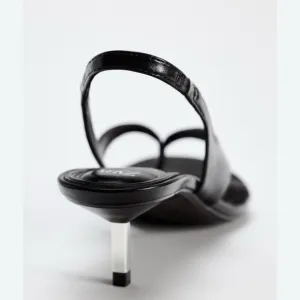 ZARA Women's 10- Strappy Thong Sandals with Metallic Heel- Dark Brown NWT